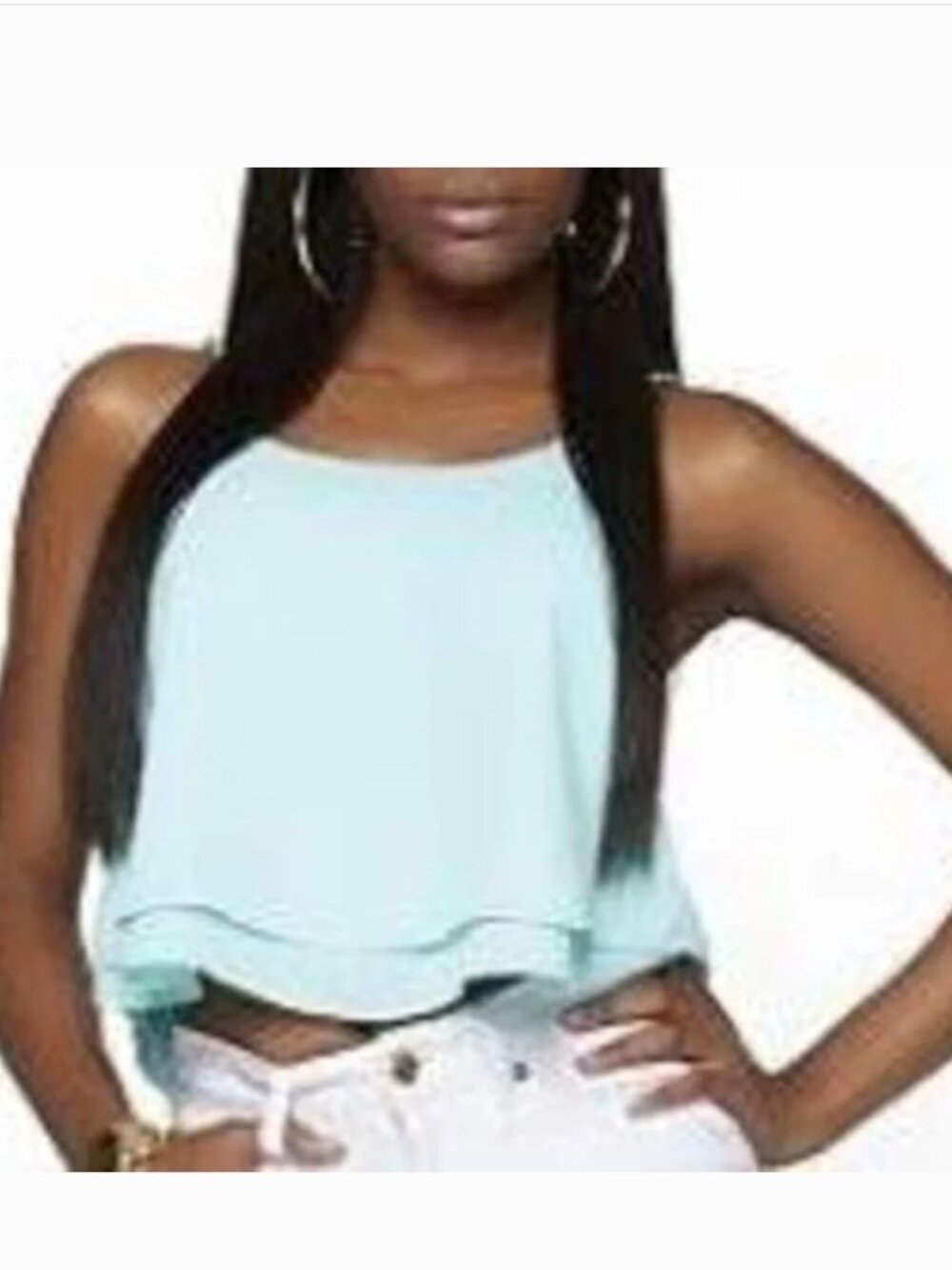 Nicki Minaj Chiffon Blouse Jr XS Blue Chain Back Tiered Crop Top Teen Girls